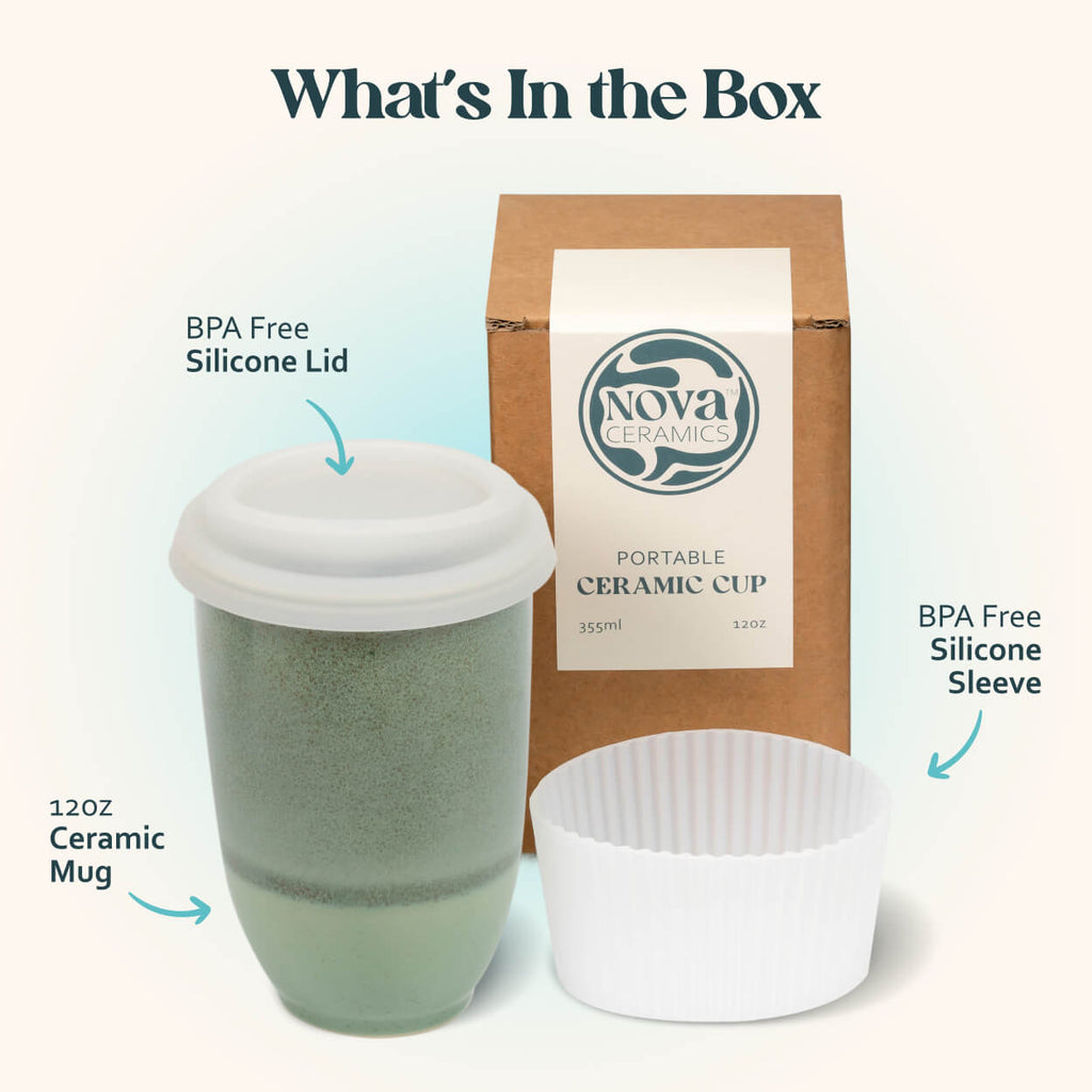 Reusable Ceramic Travel Mug – 12oz Handmade Pottery Coffee Cup in Emerald Green Glaze
