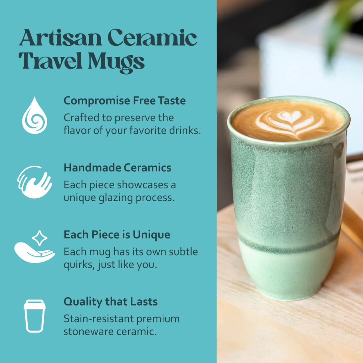 Reusable Ceramic Travel Mug – 12oz Handmade Pottery Coffee Cup in Emerald Green Glaze