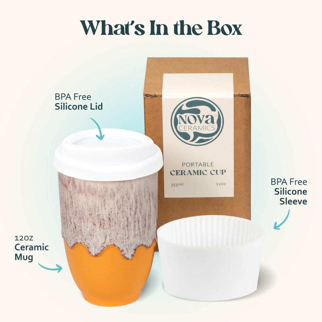Reusable Ceramic Travel Mug – 12oz Handmade Pottery Coffee Cup in Grapefruit Yellow Glaze