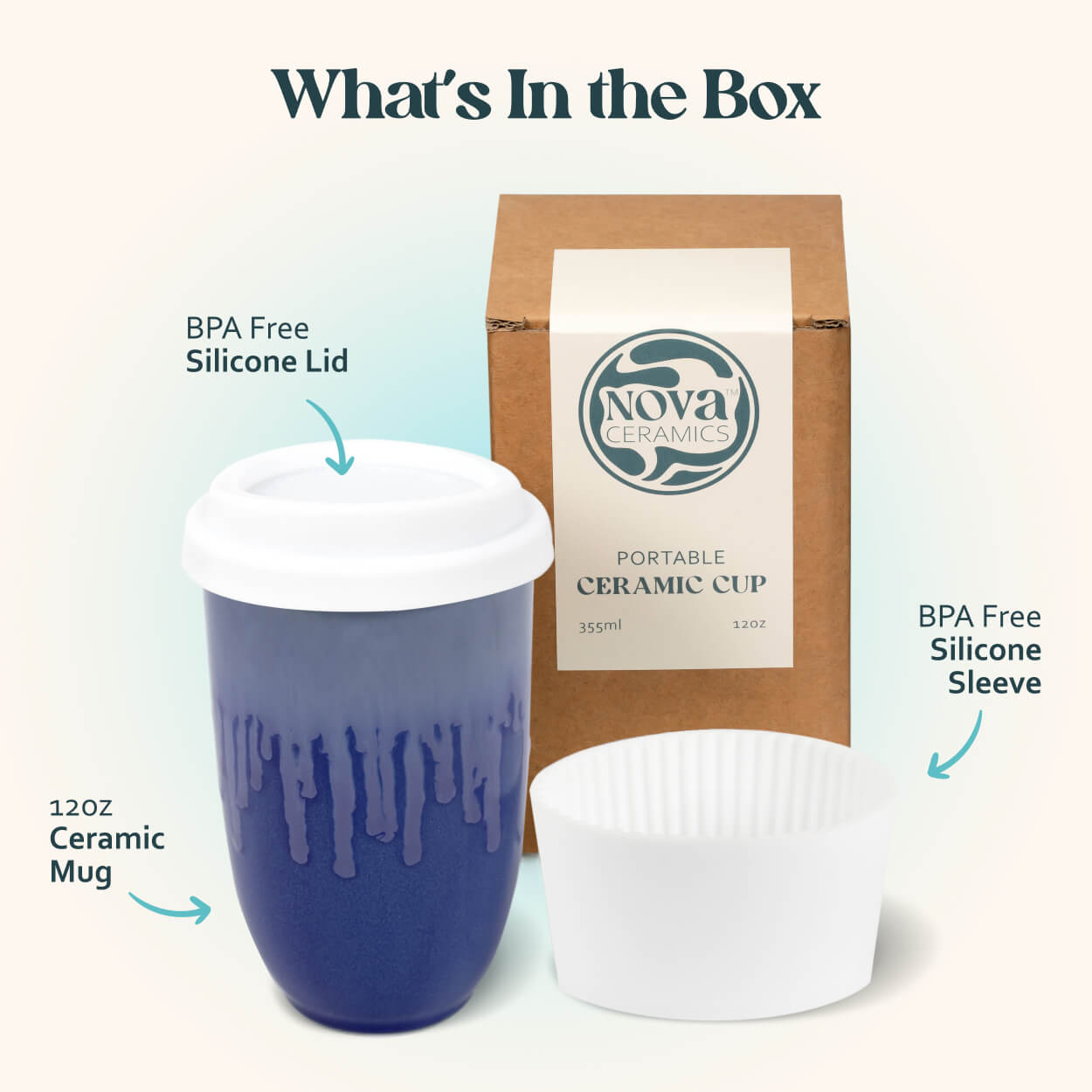 Reusable Ceramic Travel Mug – 12oz Handmade Pottery Coffee Cup in Neptune Blue Glaze