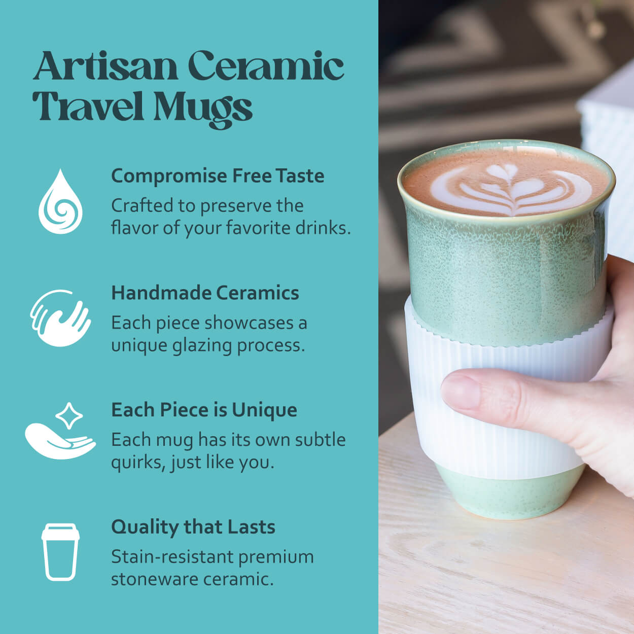 Reusable Ceramic Travel Mug – 16oz Handmade Pottery Coffee Cup in Emerald Green Glaze