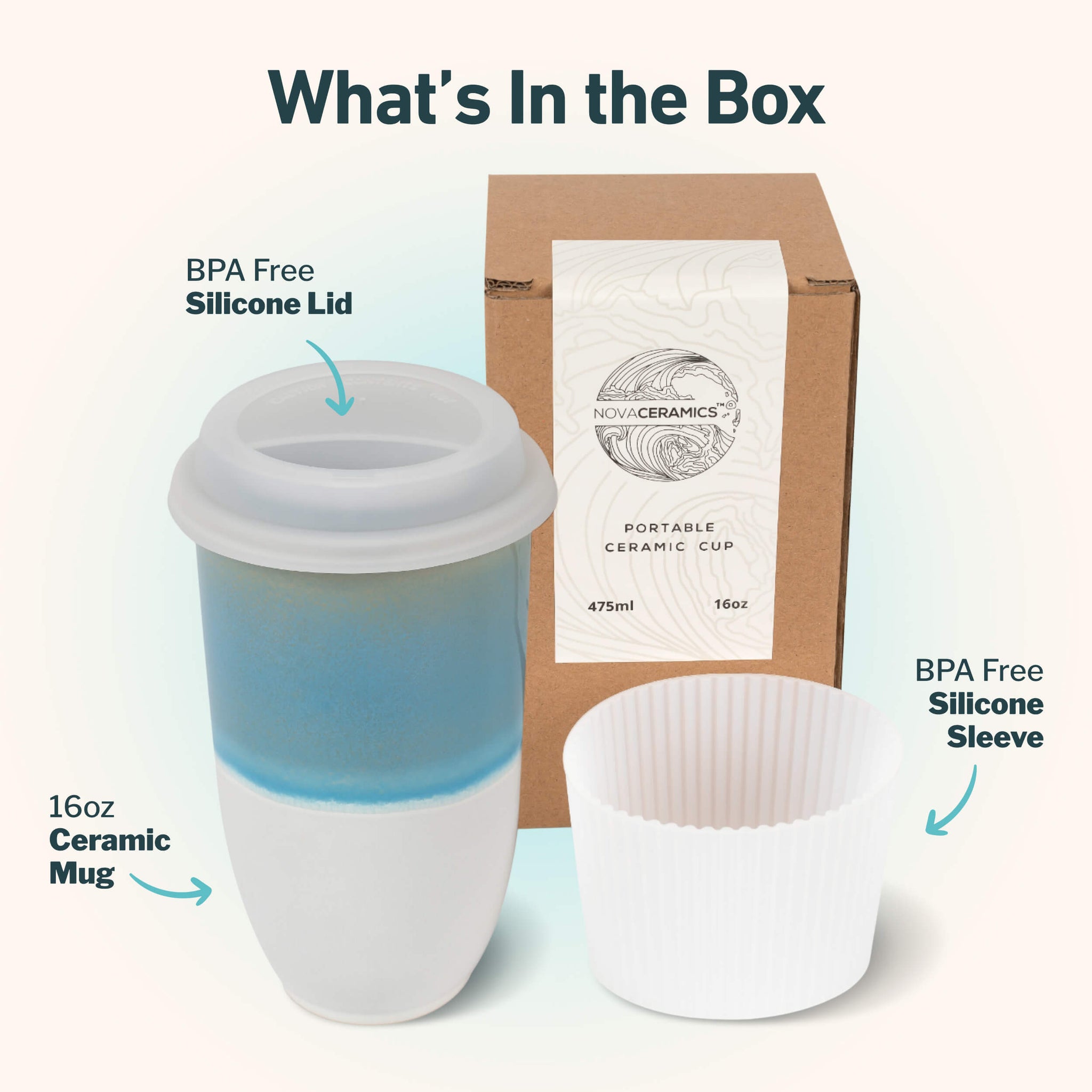 Lagoon Cup 16oz with Lid & Band | Nova Ceramics