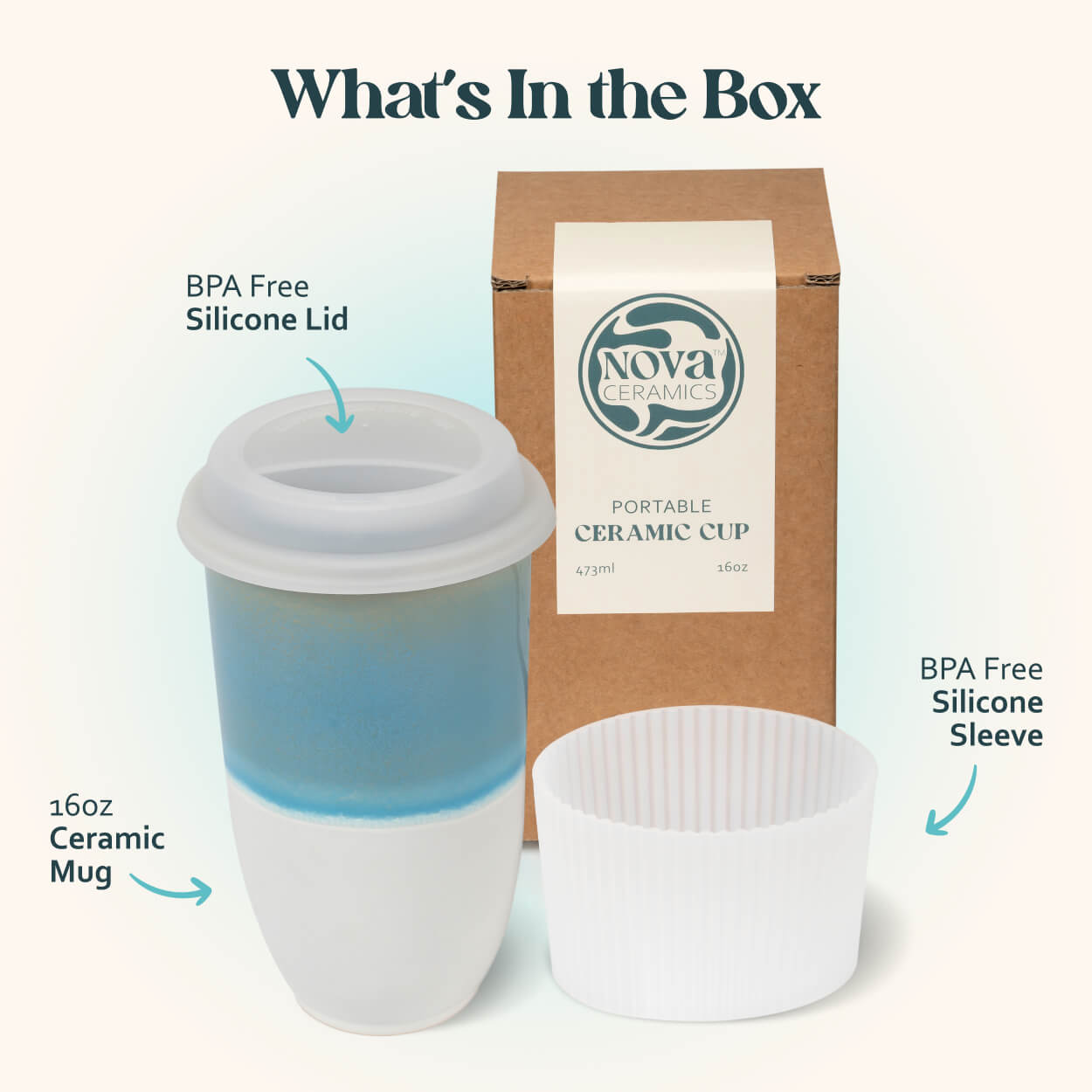 Lagoon Cup 16oz with Lid & Band | Nova Ceramics
