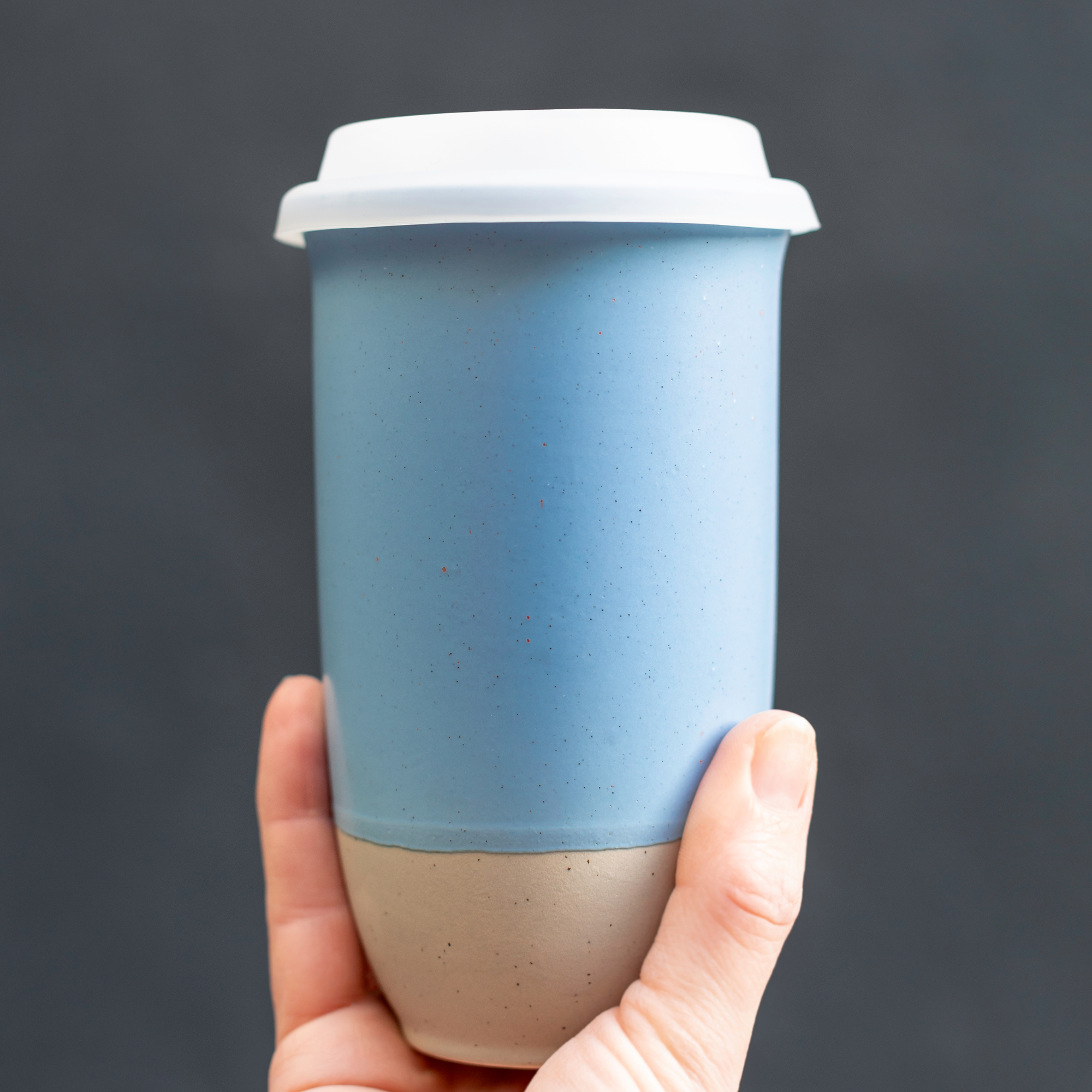 Reusable Ceramic Travel Mug  12oz Handmade Pottery Coffee Cup in Coastal Drift Blue Glaze | Nova Ceramics