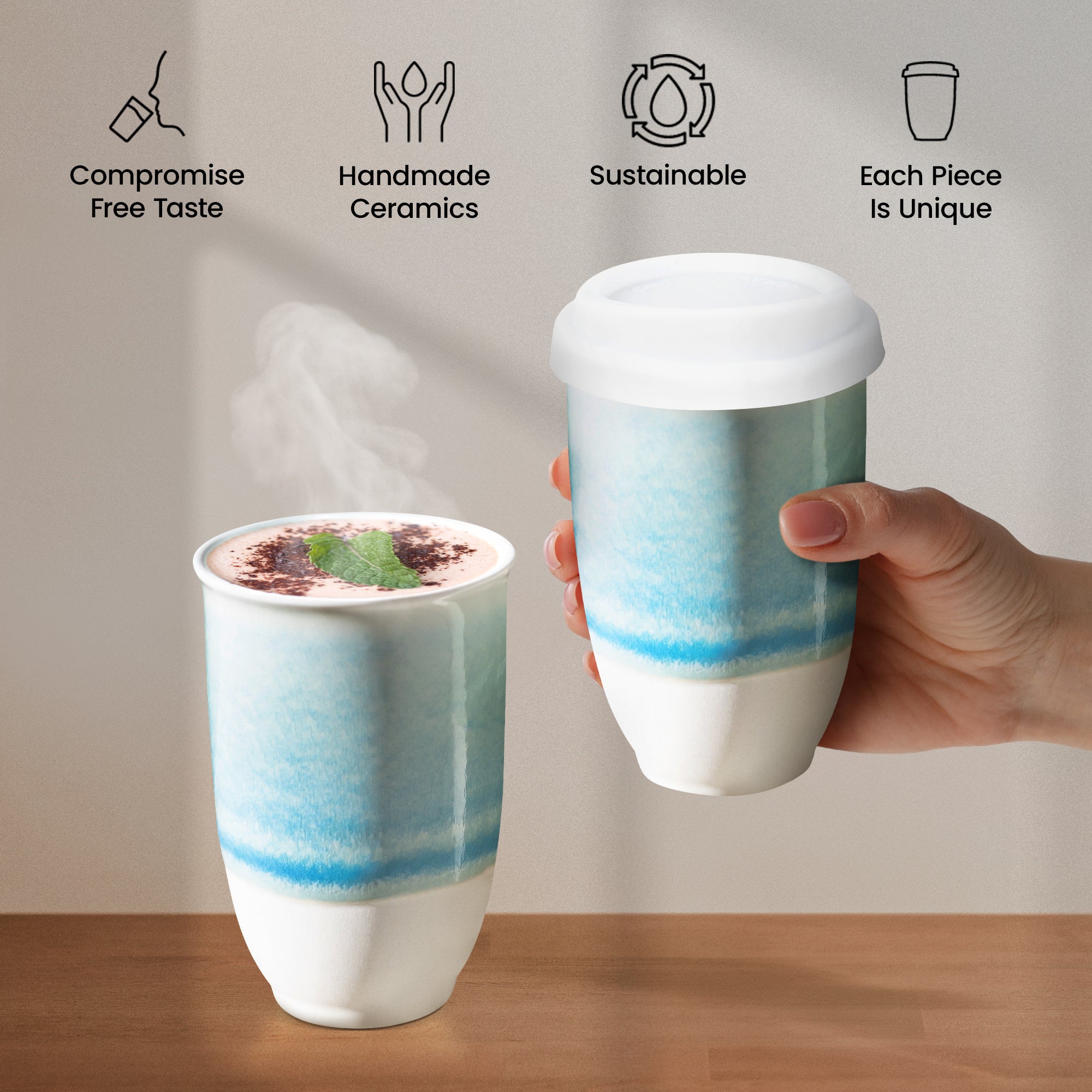 Nova Ceramics - Ceramic Coffee Mug with Lid for Enjoyable Sips